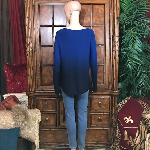 Chico's Imperial Blue Ombre Bateau Curved Hem Sweater - Picture 5 of 12